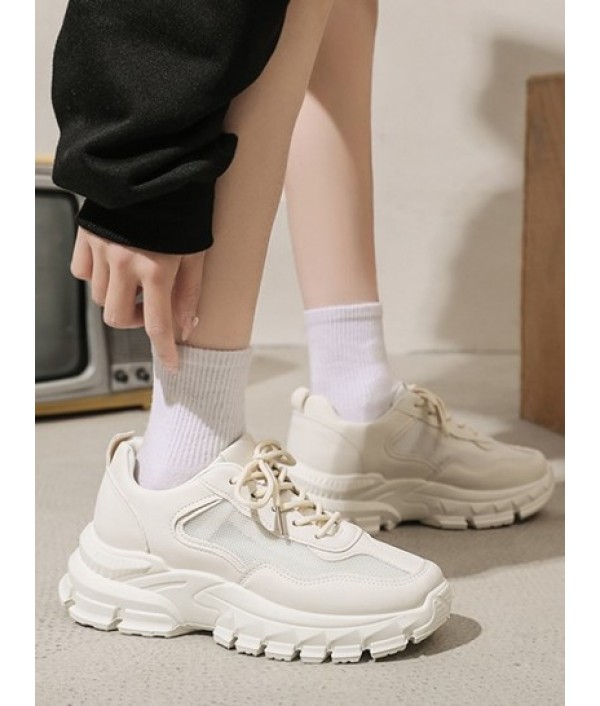 Solid Color Mesh Spliced Breathable Height Increasing Shoes