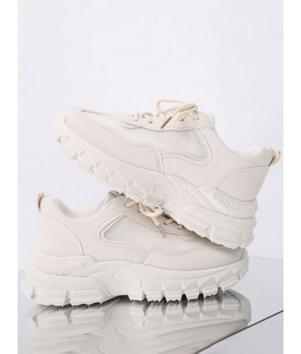 Solid Color Mesh Spliced Breathable Height Increasing Shoes