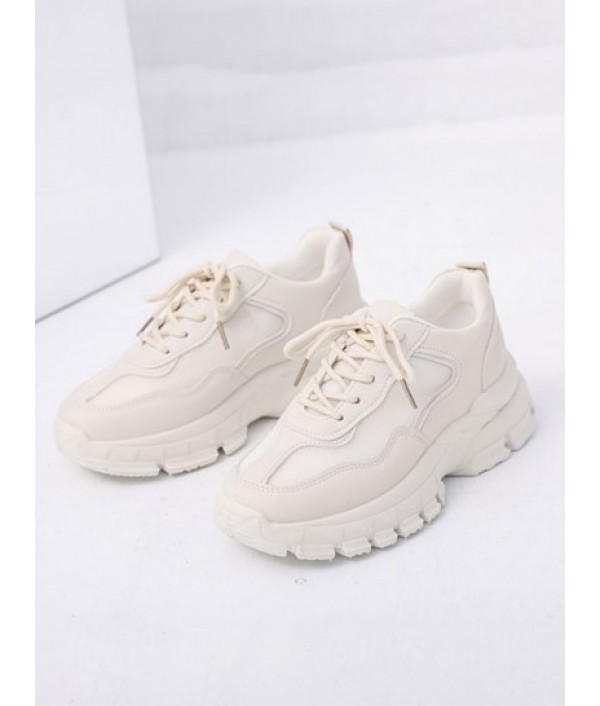 Solid Color Mesh Spliced Breathable Height Increasing Shoes